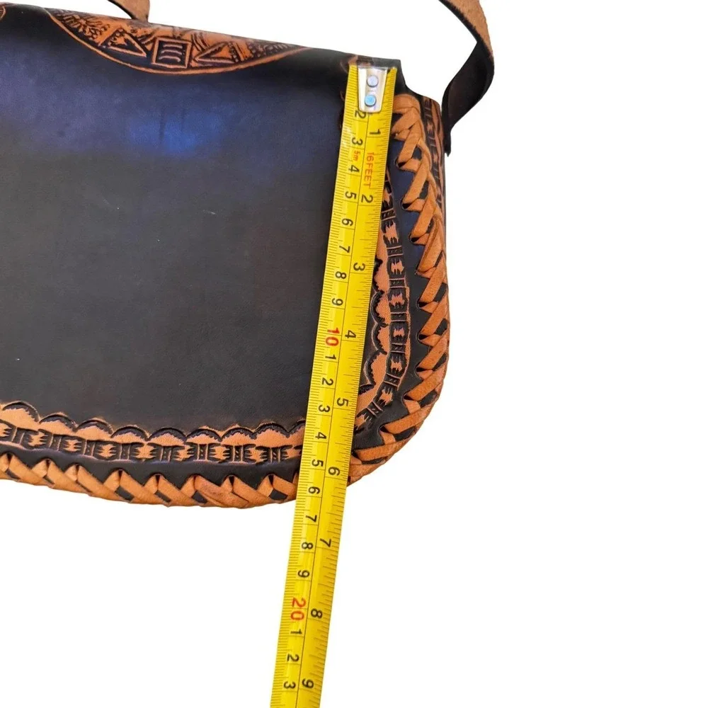 Vintage HandTooled‎ Leather Crossbody Mexico Aztec Mayan Calendar Boho Preloved